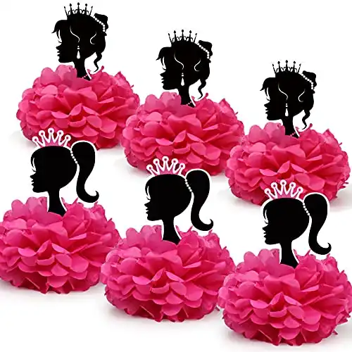 Palksky 6 PCS Girl Birthday Party Decorations Supplies - Pink Table Centerpieces Paper Flowers for Paris Princess Theme Party