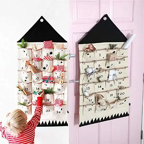 ARFIOWWY Christmas Countdown Advent Calendar With 24 Days Pockets Wall Hanging for Home Door Decor (Black)