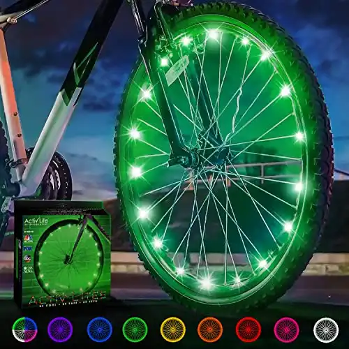 Activ Life Bike Lights, Green, 1-Tire Pack LED Bicycle Christmas Lights for Wheels with Batteries Included, Best Wheelchair & Top Baby Stroller Bicycle Accessory Gifts for Men, Women, Children &am...