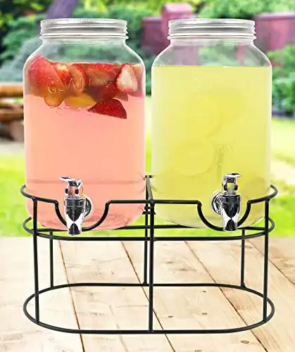 Glass Double Drink Dispenser with Stand