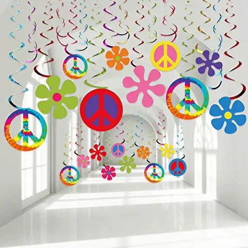 60's Hippie Theme Party Foil Swirl Decorations