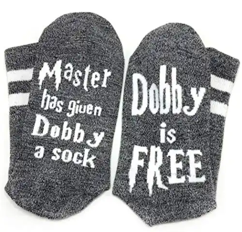 Dobby Socks, SweetGo Dobby Is Free Knitted Words Unisex Combed Cotton Novelty Socks 1 Pack (Light Gray, One Size)