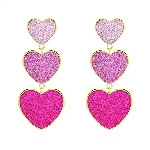 Pink Heart Earrings Heart Dangle Drop