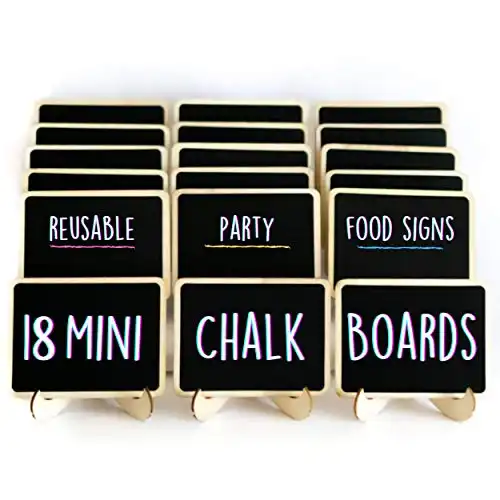 Mini Chalkboard Signs for Food - 18 Small Chalk Signs Including 3 White Chalk Sticks