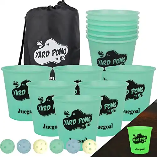 Juegoal Yard Pong Glow in Dark, Outdoor Giant Games Game Set with Noctilucent Buckets & Balls, Including 12 4 Cup Throwing for Beach, Camping, Lawn and Backyard