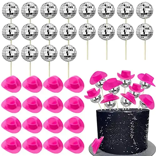 40 PCS Disco Ball and Cowgirl Hat Cake Decorations