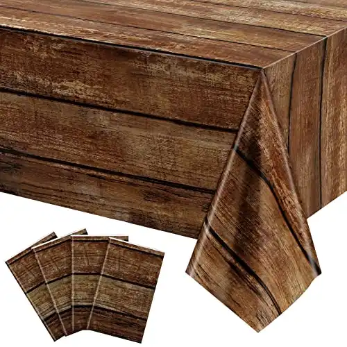 Brown Wood Grain Tablecloths Rustic Plastic Table Covers