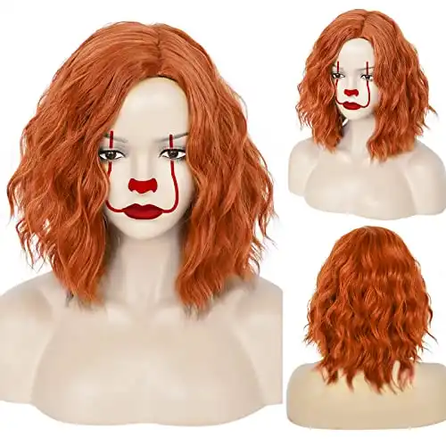 Anogol Wig Cap+Orange Wigs for Women Ginger Spice Wig Cosplay Orange Curly Wig Short Wavy Wigs for Girls Costume for Daily Part Costume Wig for Halloween