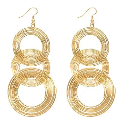 Zealmer Women 16K Gold Plated Tiered Sprial Dangle Earrings