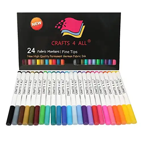 Crafts 4 All Fabric Pens for Clothes - Pack of 24 No Fade, Fabric Markers Permanent For Clothes - No Bleed, Machine Washable Shoe Markers for Fabric Decorating - Laundry Marker, Erases Stains Easily