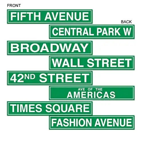 Beistle 50094 4-Pack NYC Street Sign Cutouts, 4-Inch by 24-Inch, Green/White