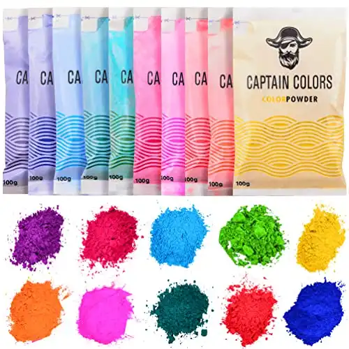 Captain Colors x 100gram Each-Holi, 10 Natural Powders for Color Wars, Fun Runs, Summer Camps, Festivals, 5k Marathons, Gender Reveals, Parties, Fundraisers, and Rangoli