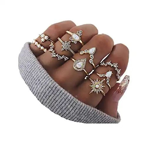 CSIYANJRY99 6-16 PCS Knuckle Stacking Rings for Women Teen Girls,Boho Vintage Stackable Rings Cute Fashion Crystal Aesthetic Midi Finger Rings Set Multiple Rings Pack Bulk