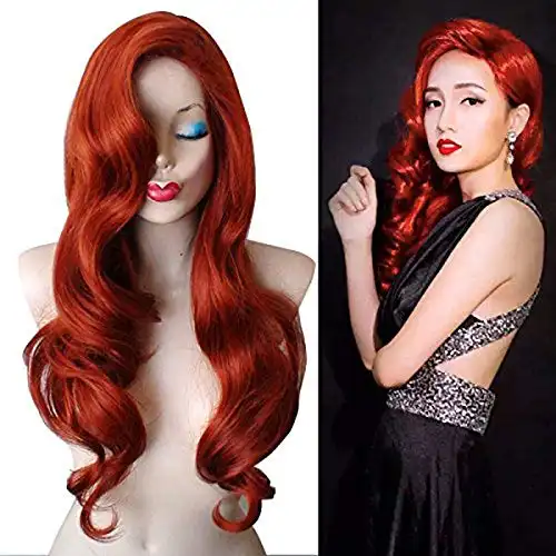 Women's Long Curly Red Cosplay Wig for Anime Costume Party Wig