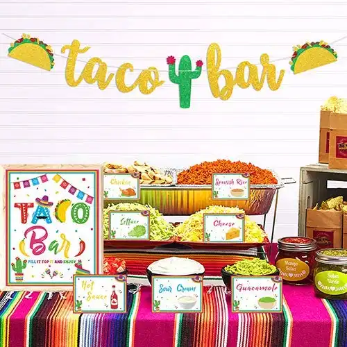 Taco Bar Decoration Kit - Banner Sign Tents Garland for Fiesta Mexican Cinco De Mayo