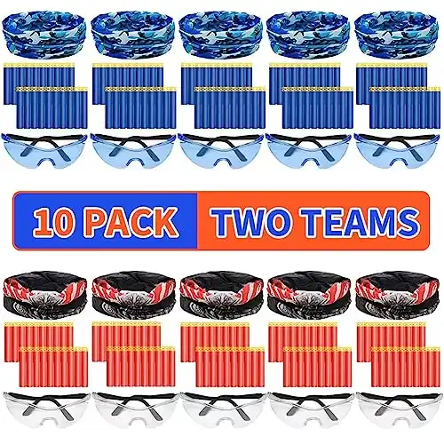 Party Supplies Compatible with Nerf-Included Face Mask Tactical Glasses 200 Foam Bullets for Two Teams Durable Birthday Party War Favors Guns