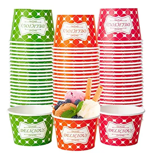 LITOPAK 150 Pack 8 oz Ice Cream Cups, Ice Cream Bowls for Cold and Hot Foods, Paper Ice Cream Bowls, Disposable Dessert Cups, Paper Ice Cream Sundaes Cups for Ice Cream, Hot Soup, Snacks, and Fruits.