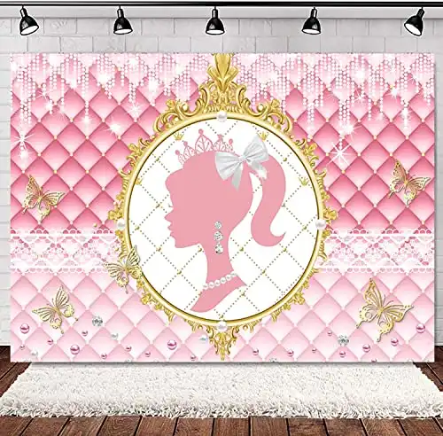 Gold Pink Backdrop Shining Diamonds Pearl Princess Girl Portrait Birthday Party Banner