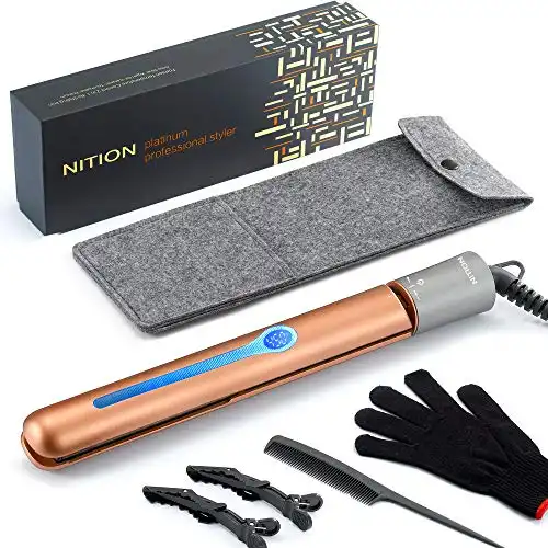 NITION Ceramic Tourmaline Flat Iron for Hair LCD Hair Straighteners MCH Fast Straightening. Healthy Styling 265-450°F 6-Temps Adjustable for All Hair Type. 2-in-1 Curling Iron. 1" Heating Plate....