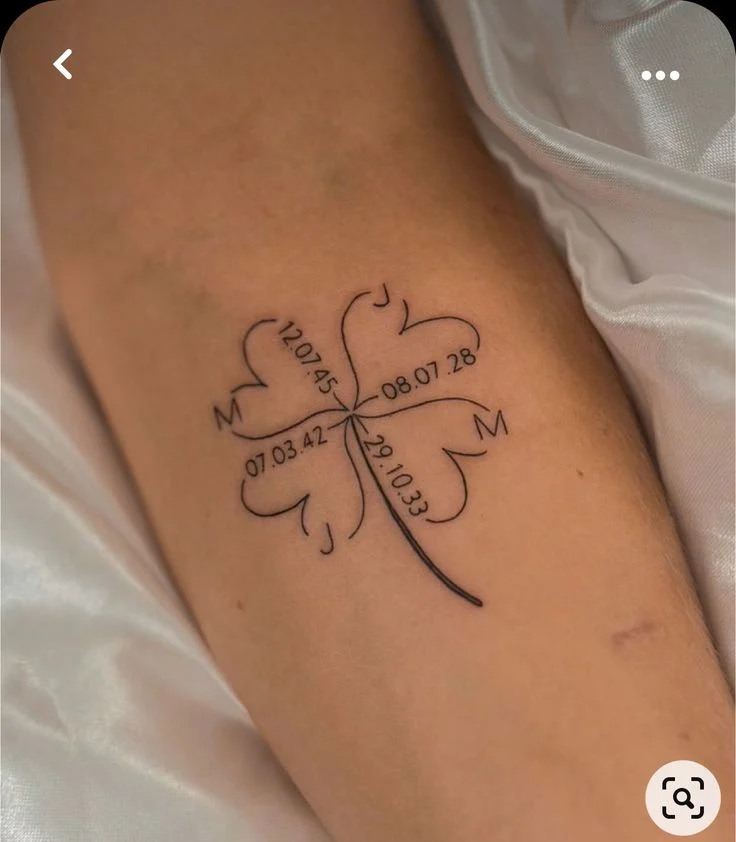 Family Tattoo Four Leaf Clover Dates Celtic Irish