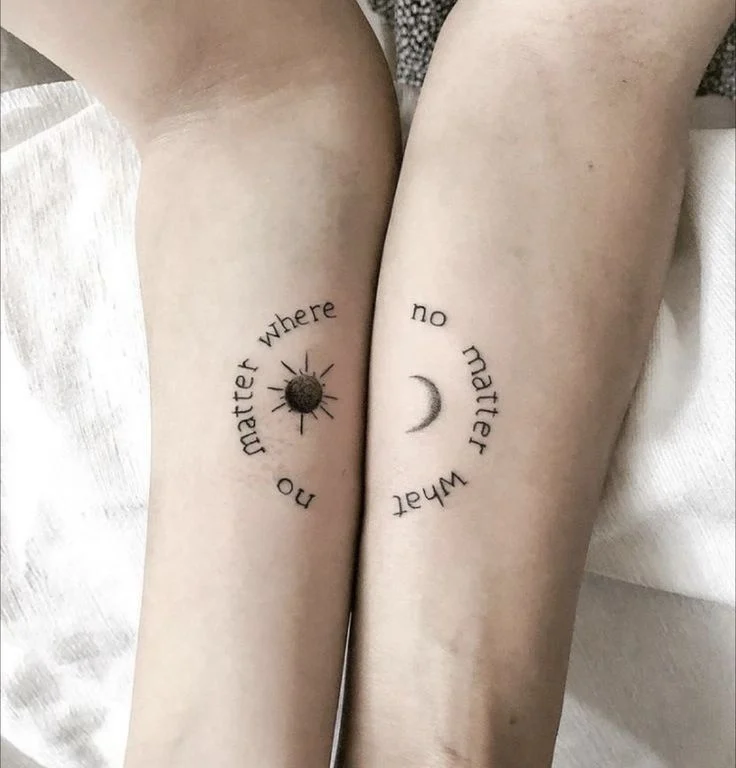 no matter where no matter what sun and moon matching halves tattoos